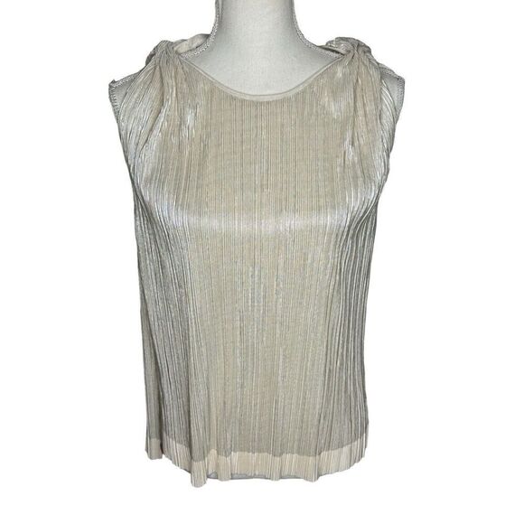 Zara  Gold Sleeveless Slinky Tank Shirt Top High Low Rouched Shoulder Size Small - Picture 1 of 4